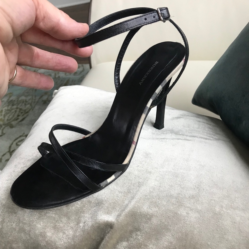 Burberry Black Leather Strap Heels
